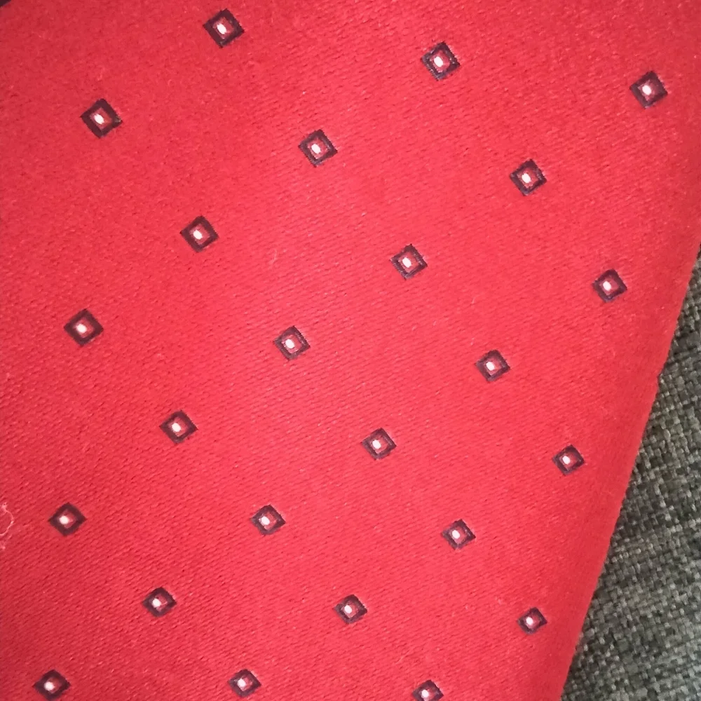 Oscar de la Renta Red with Blue And White Polka Dot Pattern Tie